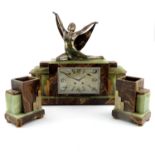 A French Art Deco clock garniture by Comptoir & General, Paris, circa 1930, of stepped design in