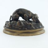 Y..Mongmiey, a bronze study of a pointer, on an oval naturalistic plinth, width 10.5cm