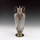 A Jugendstil pewter and cut glass vase