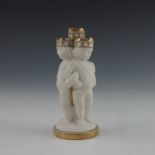 John Bell for Minton, a white and gilded Parian rook chess piece, circa 1851, modelled as triple