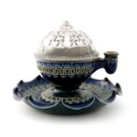 A Doulton Lambeth stoneware and pressed glass Isobath inkwell