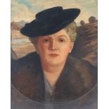 William Walker Telfer F.I.A.L. (Scottish, 1907-1993), portrait of a lady, bust length wearing a hat,