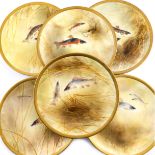 J Birbeck Senior for Royal Doulton, a set of six fish painted dessert plates