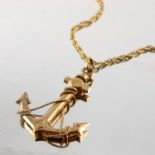 A 9ct gold anchor pendant, with chain