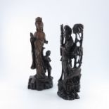 Two Chinese carved hardwood figures