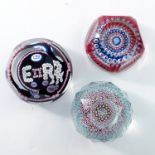 Whitefriars, three millefiori glass paperweights