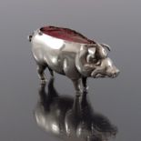 An Edwardian silver novelty pincushion, Adie and Lovekin, Birmingham 1905, modelled as a pig, 5cm,