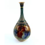 A Royal Worcester vase, teardrop form, painted in the manner of Kitty Blake with blackberries and