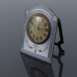 A Swiss silver gilt and enamelled clock, Hase import marks for London 1920, domed rectangular