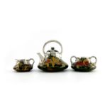 William Moorcroft for Shreve and Co., San Francisco, a Claremont three piece silver overlay tea set