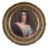 A late 19th Century Vienna cabinet plate, painted with a portrait of Elizabeth List, indistinctly