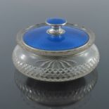 A George V silver and enamel lidded glass pot, William Neale, Birmingham 1929