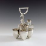 Christopher Dresser for Hukin and Heath, a silver and cut glass four piece cruet, Heath and Middleto