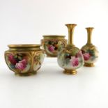F J Bray et al for Royal Worcester, two pairs of rose painted vases