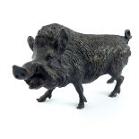 A late 19th or early 20th Century European bronze study of a wild boar, standing and snarling, all-