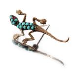 A Victorian novelty 9ct gold, turquoise and red stone lizard brooch