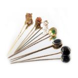 A selection of six gem-set stickpins