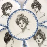Charles Dana Gibson for Royal Doulton, five blue and white Gibson Girl plates