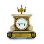 A 19th Century bracket clock, of Empire design in white, black and red veined marble, gilt metal urn