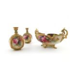E Spilsbury and H Martin for Royal Worcester, a pair of rose painted vases ans a twin handled dish