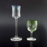 Koloman Moser for E Bakalowits and Sons, two Secessionist glass liqueur glasses