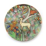 Carlton ware charger, Art Deco deer among flora and fauna