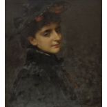 British School, late 19th Century, portrait of a young lady, bust length wearing a hat and a black