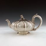 Paul Storr, a William IV silver melon form teapot, Storr and Mortimer, London 1836