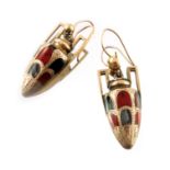 A pair of late Victorian Scottish gold, hardstone drop earrings