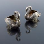 A pair of Hanau silver swan salt cellars, French import marks circa 1970s