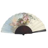 Billotey: A fine 19th century, 1885 – 1900, fan, delicately painted on silk satin, mounted on sturdy