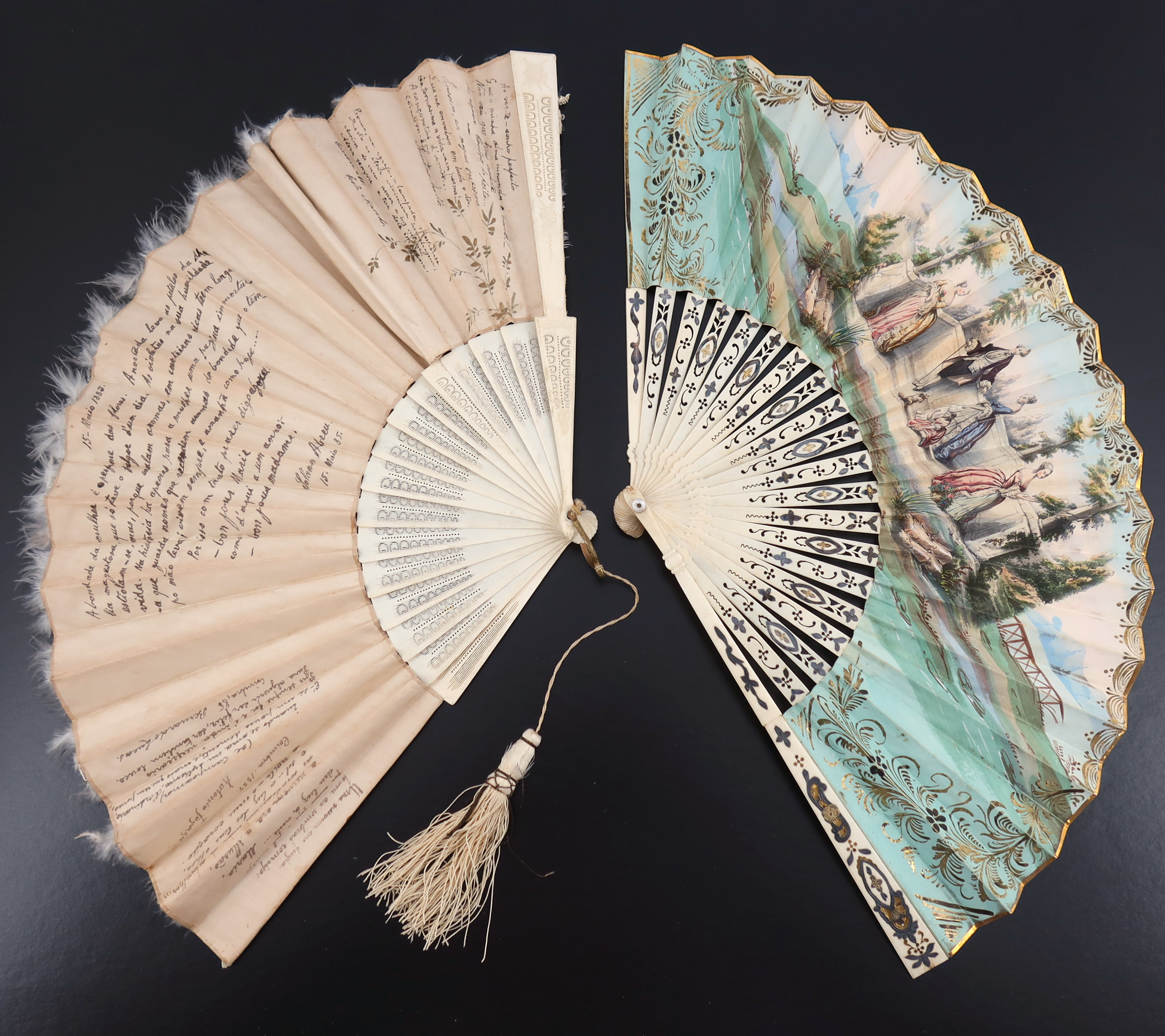 An 1880’s bone autograph fan, the monture lightly incised with a regular design, the recto applied w - Image 3 of 10
