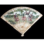 A circa 1740's or slightly earlier Chinese painted ivory brisé fan, most likely for the European exp