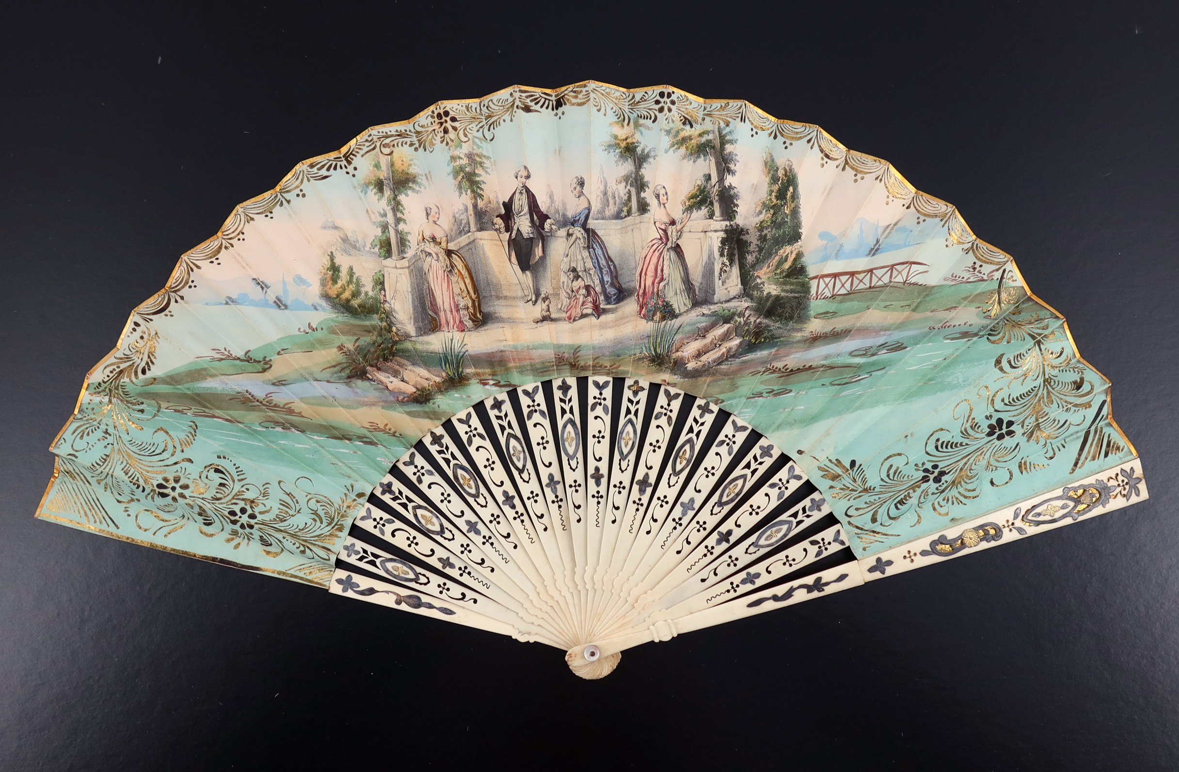 An 1880’s bone autograph fan, the monture lightly incised with a regular design, the recto applied w - Image 7 of 10