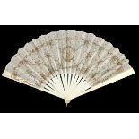 A bone fan, late 19th century/early 20th century, the monture simply incised, the cream fabric leaf