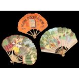 Three early 20th century French advertising fans of ballon form, relating to newspapers, books and p