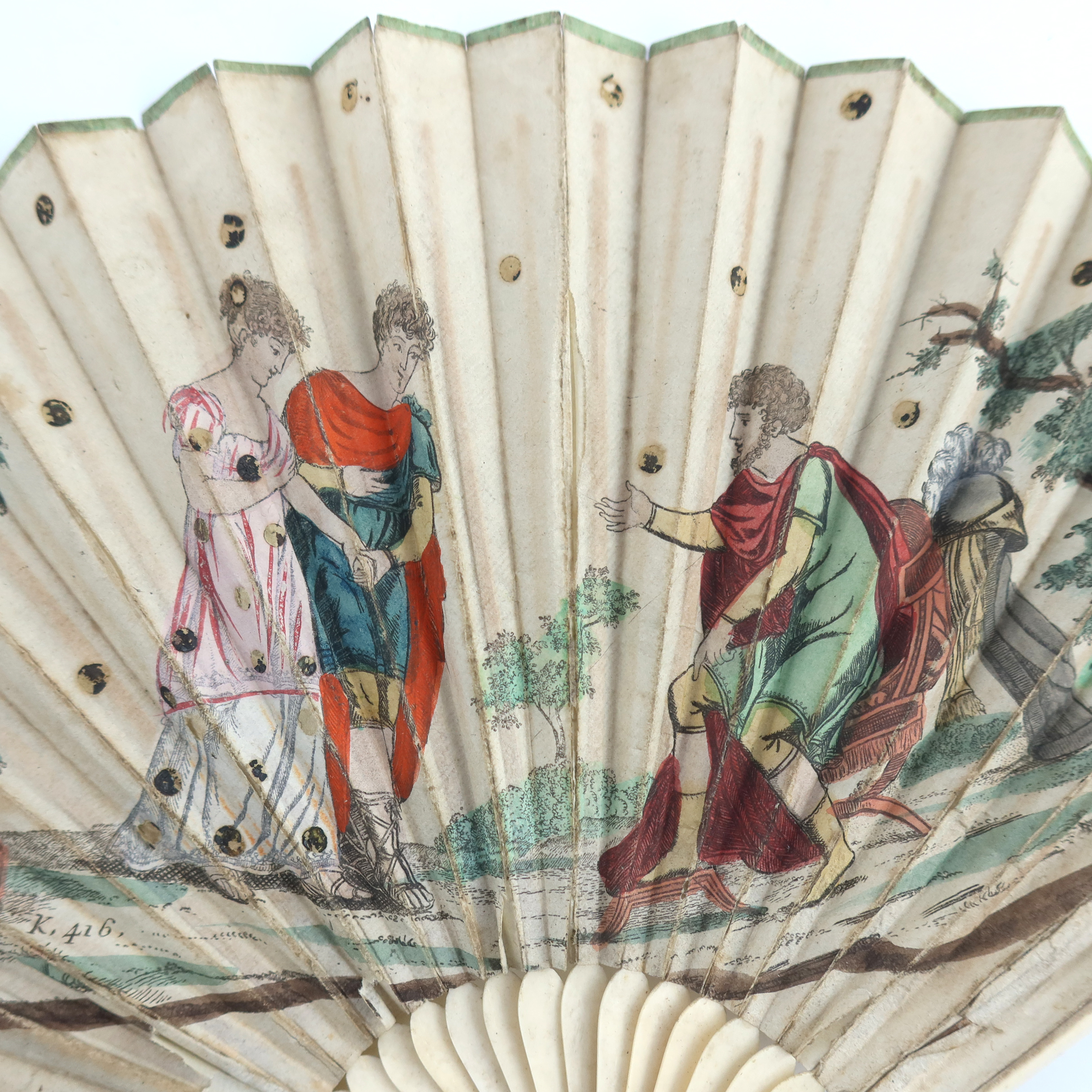 A small c 1820’s printed fan, the double paper leaf mounted on unadorned bone, possibly depicting Th - Image 3 of 7