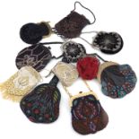 Quantity of 20th century evening bags, to include two elaborately beaded in cut steel, with decorate