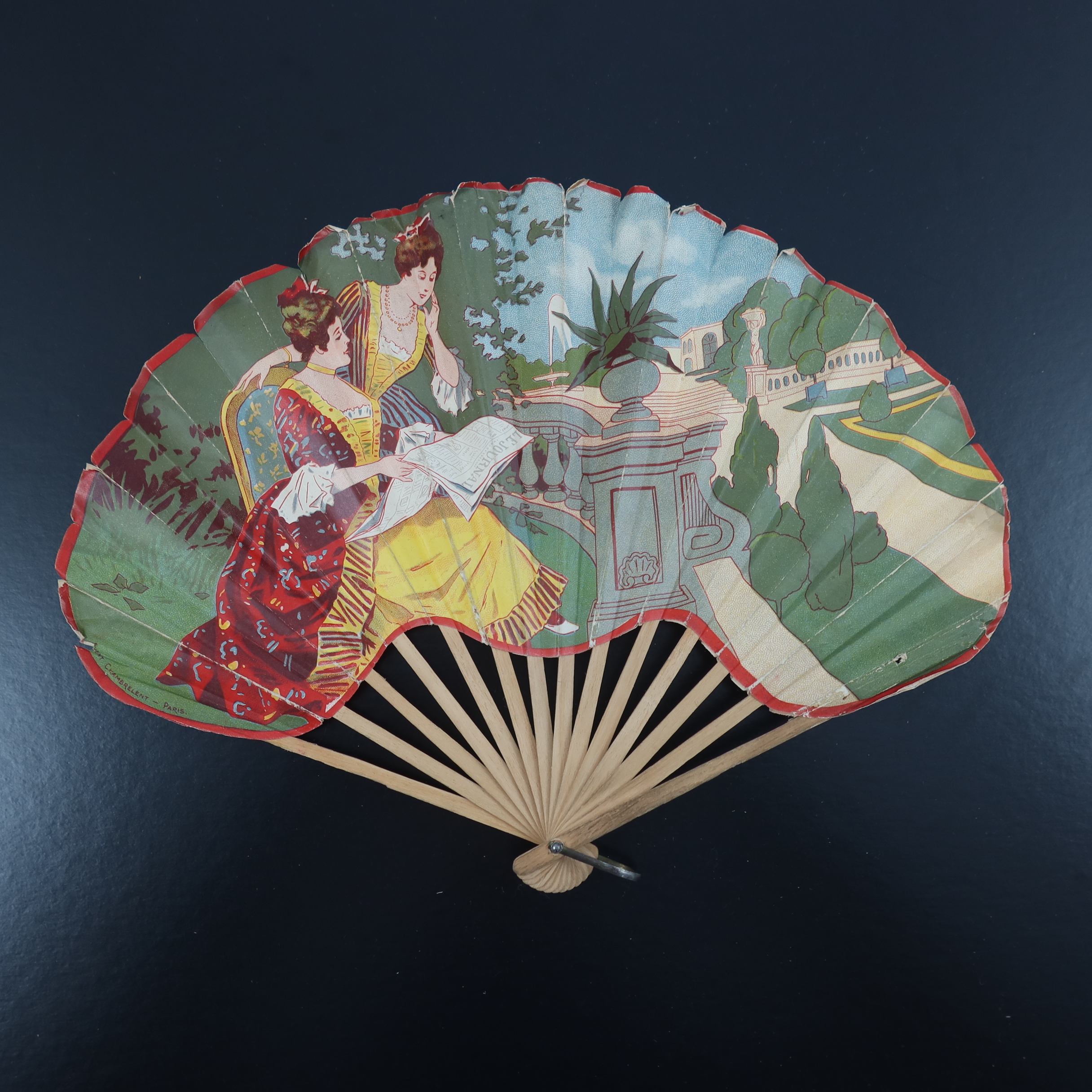 Three early 20th century French advertising fans of ballon form, relating to newspapers, books and p - Image 2 of 7