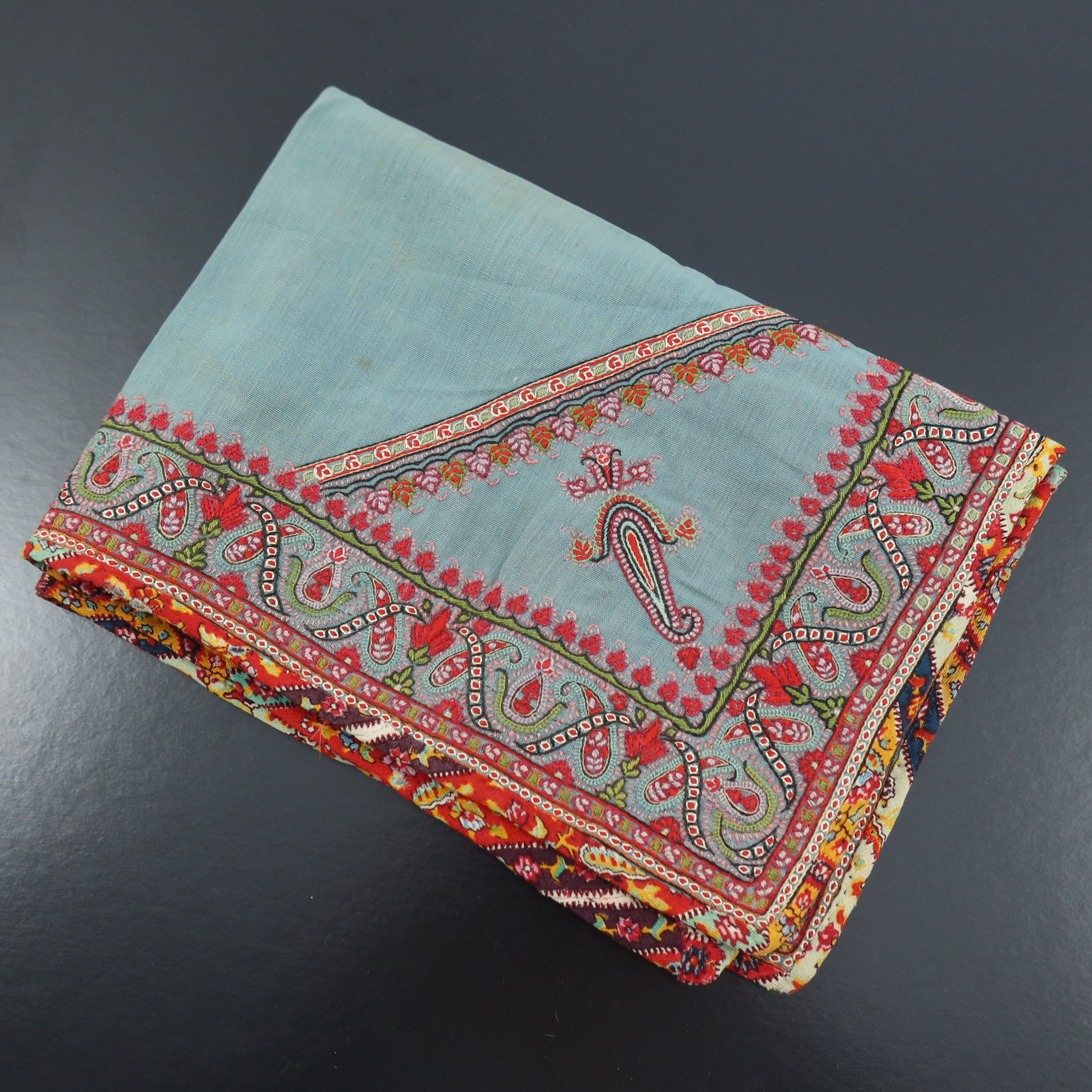 A finely embroidered rectangular cover, probably Persian, early 19th century, worked on a light turq - Image 3 of 3