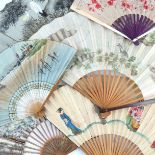 Japan: a telescopic Japanese fan, double paper leaf mounted on light wood, slightly decorated to the