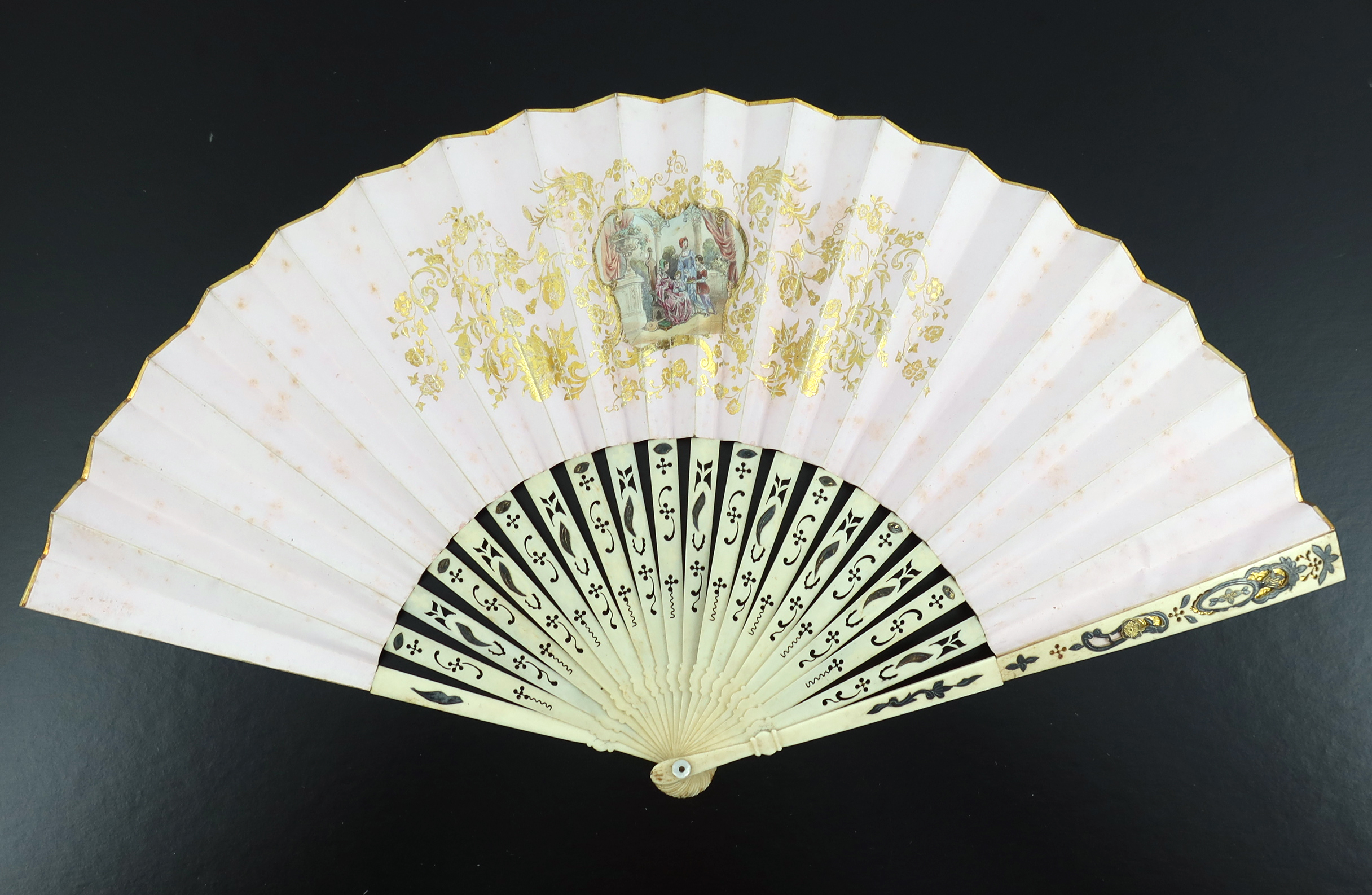 An 1880’s bone autograph fan, the monture lightly incised with a regular design, the recto applied w - Image 9 of 10