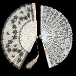 Four lace fans, dating from the 1880’s to the 1920’s, to include a bone fan with cream silk leaf, th