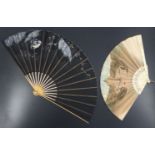 A c 1870’s fan with bone monture and fabric leaf printed with a scene of St Pietro Di Roma (St Peter