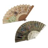 Two fans depicting Eastern Courts: a large c 1880’s century Burmese fan, the shaped monture of plain