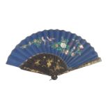 A 19th century, Qing Dynasty, black lacquered wood fan with gold decoration, of asymmetrical form, b