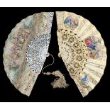 A second half 19th century Mother of Pearl fan, the monture pierced, gilded and silvered in bands, t