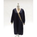 A 1920’s dark blue long sleeved gros-grain day dress with side pleating to the skirt, diamanté buckl