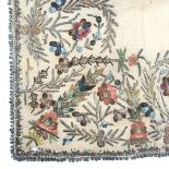 Ottoman Embroidery: A fine and early linen Çevre or headscarf, probably late 18th century, all four