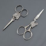 Antique Scissors: two pairs of steel scissors with animal/insect form, the first having a cockerel a